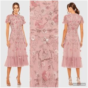 MAC DUGGAL  9212 Embellished High Neck Cap Sleeve A Line Dress Pink 12